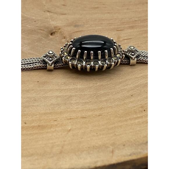 Vintage Multi strand sterling silver and Black onyx Bracelet‎ - Picture 6 of 6